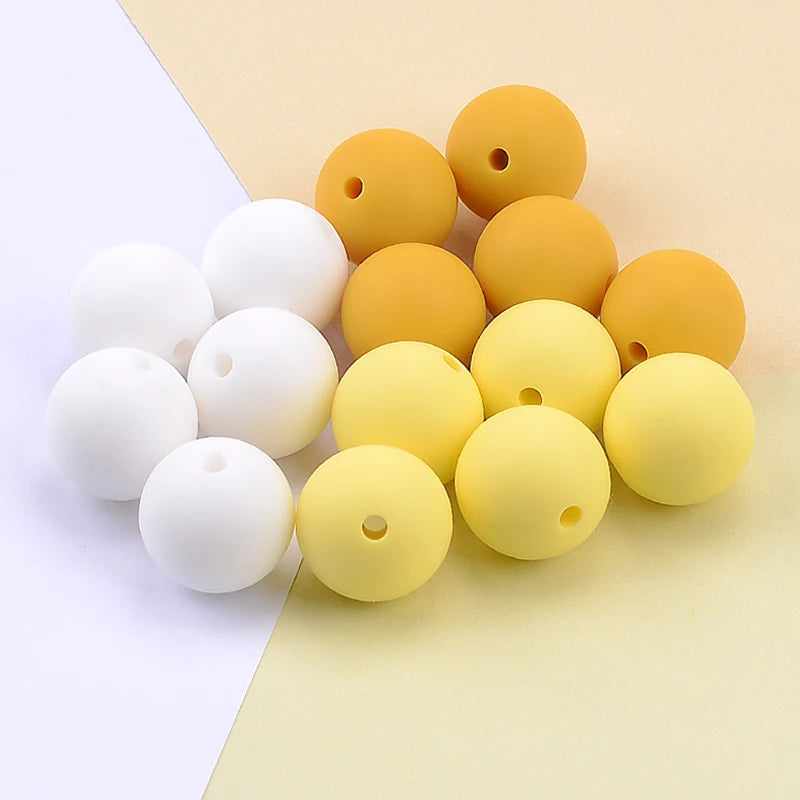 LOFCA 15mm 20pcs/lot Silicone Loose Beads Safe Teether Round Baby Teething Beads DIY Chewable Colorful Teething For Infant