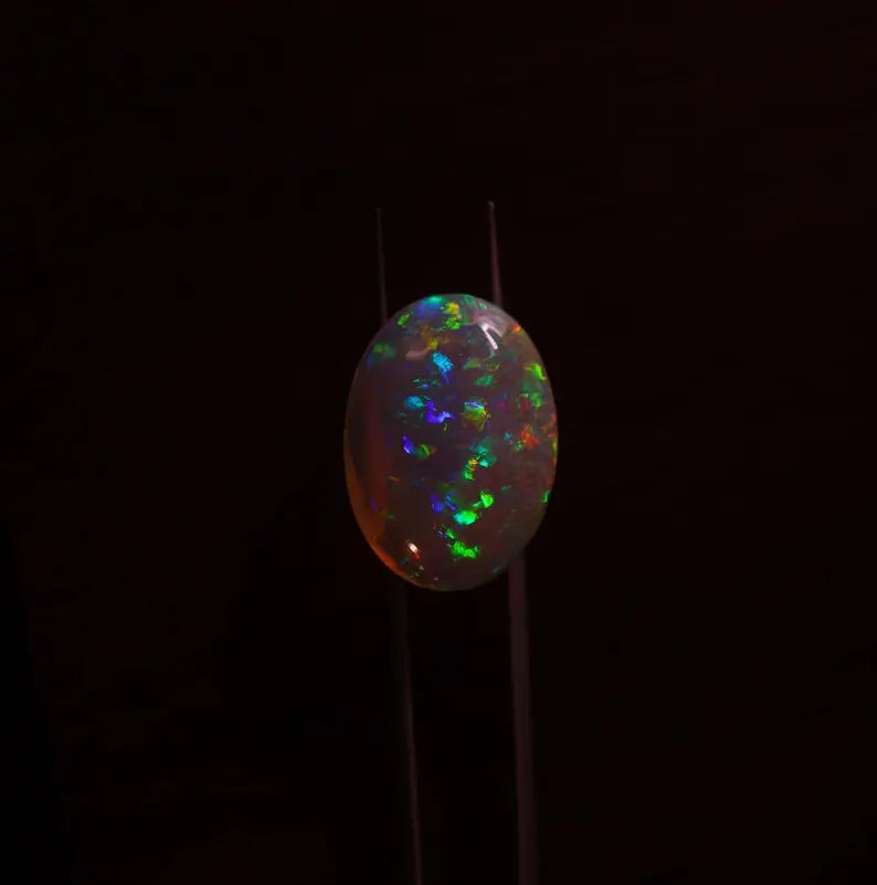 Customizable Oval Cut  Heat Treated Ethiopian Opal Synthetic Lab Created Loose October Birthstone Blue Fire Effect Attractive