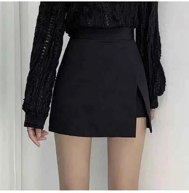 Mini Skirts Women Irregular Solid Side-slit Stretchy Korean Style Trendy Chic OL High Waist Female Bottom Popular Spring Autumn