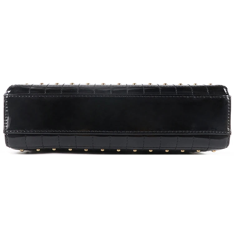 Dark Punk Style PU Leather Handbag Rivets Wristlets Clutch Purse Chains Letter Waterproof Fashionable Winter Accessories