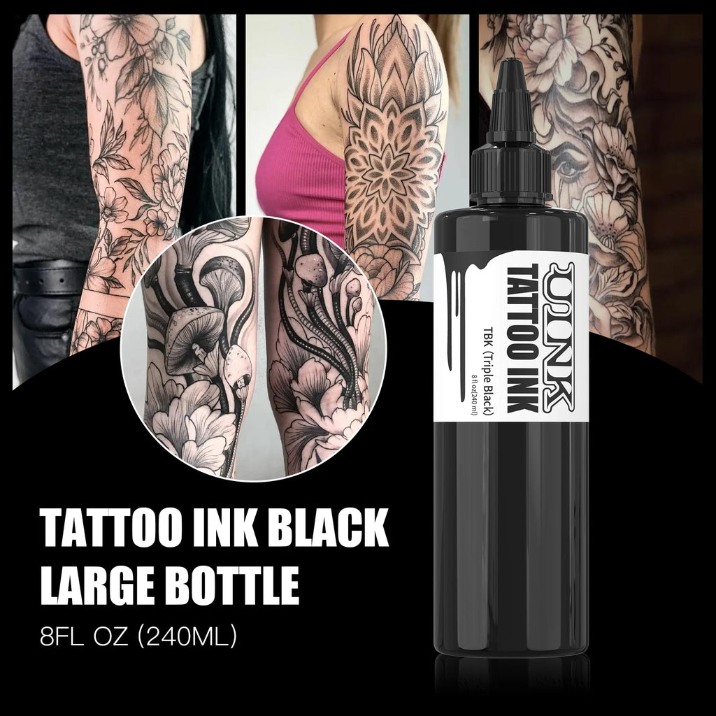 UINK 240ml Triple Black Tattoo Ink: High-quality Tattoo Pigment, UV Sterilized, Customizable Logo, OEM Supported.