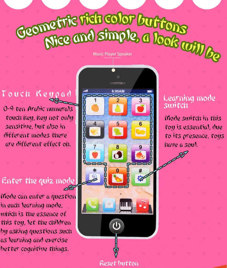Kids Early Educational Mobile Phone Toy Children English Learning Music Cellphone with Light and Sound for Baby Infant Gift