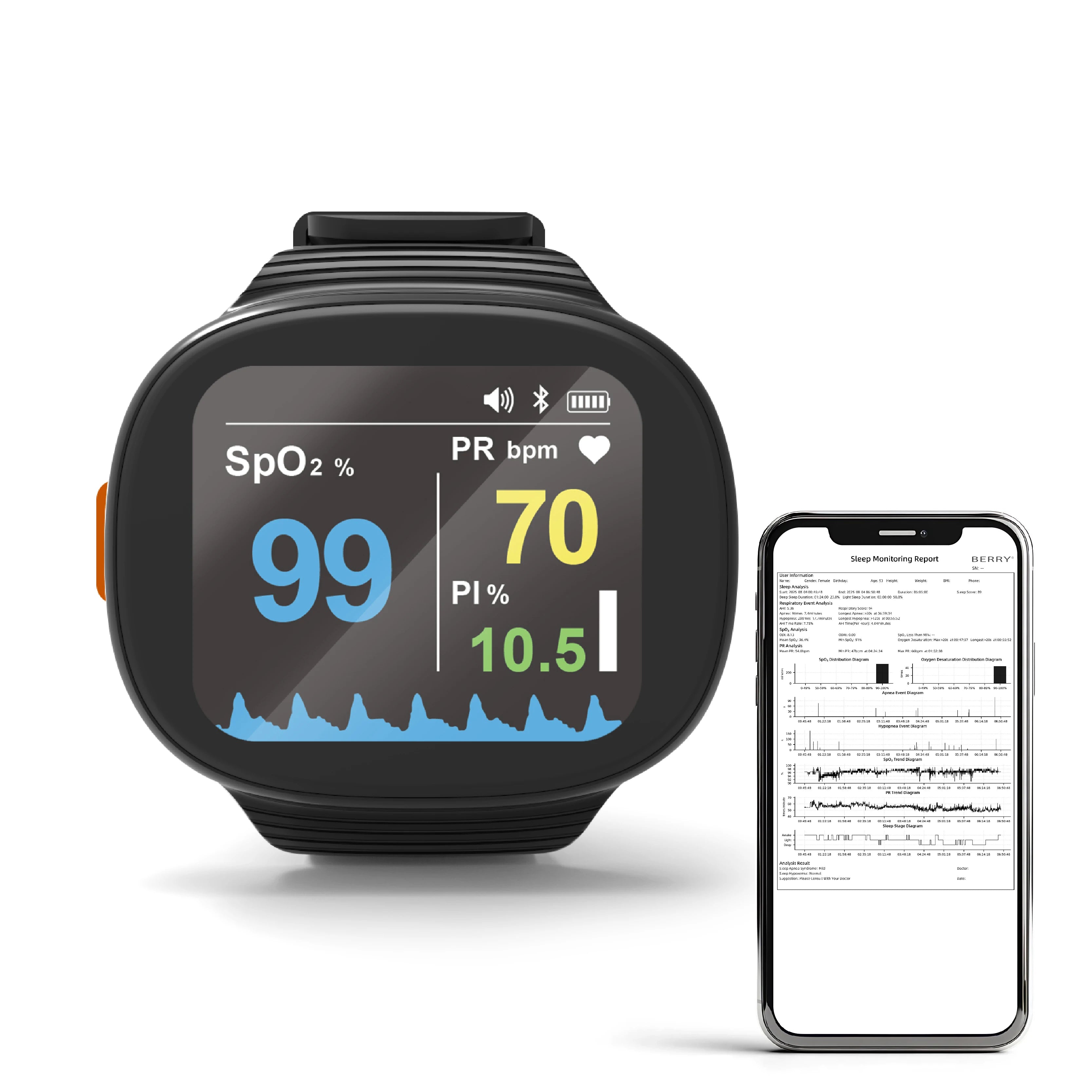 Sleep Monitor Blood Oxygen Pressure Health Monitoring Device Bluetooth Apnea Detection Electricity Color OLED Screen