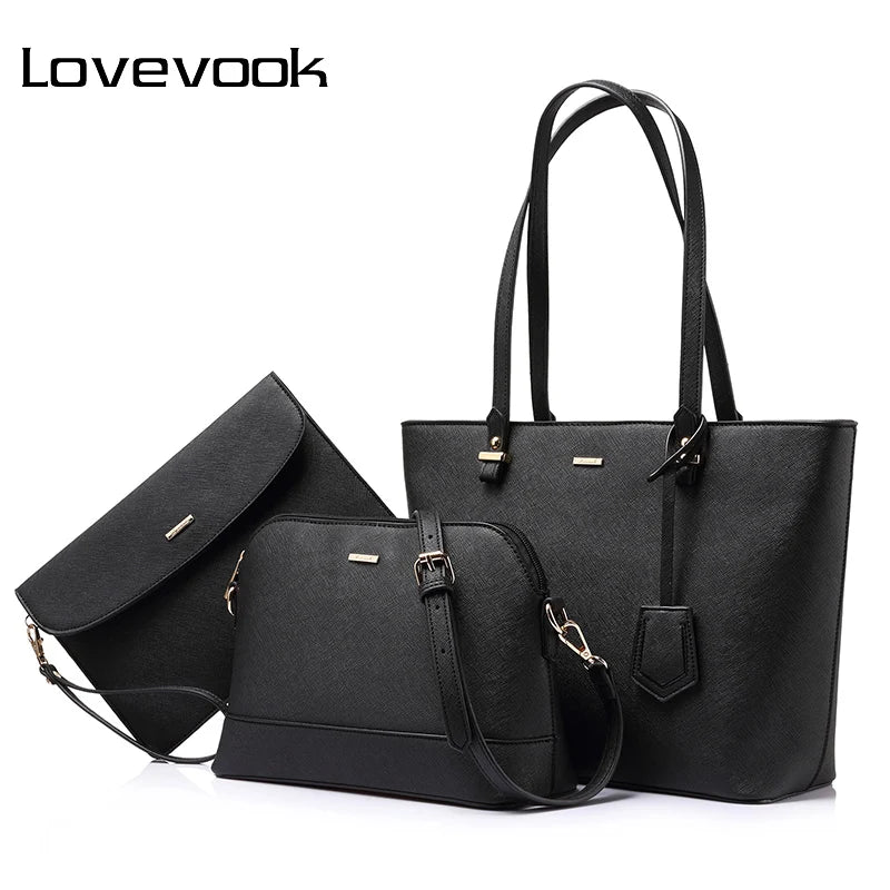 LOVEVOOK Hot Sale Factory Custom Women PU Leather Tote Bag High Quality Summer 3 Pieces Ladies Purses and Handbags for Women Bag