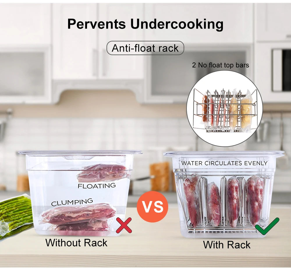 Stainless Steel Sous Vide Rack and 11L Sous Vide Cooker Containers Detachable Dividers Separator for Immersion Circulators