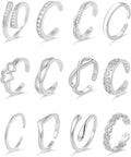 12Pcs Toe Rings Minimalist Thin Wire Cubic Zirconia Summer Beach Toe Rings Open Adjustable Foot Jewelry for Women Silver Tone