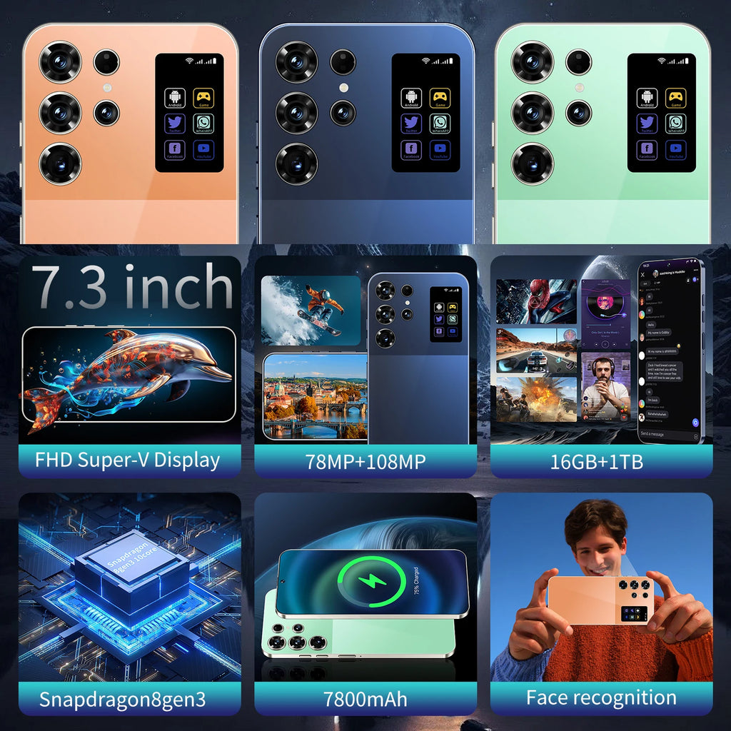 Original S26 Ultra 7.3 Inch Smartphone 16GB+1TB Unlocked Dual Card 5G Android 14 Decacore HD Dual SIM Mobile Phone for Gaming