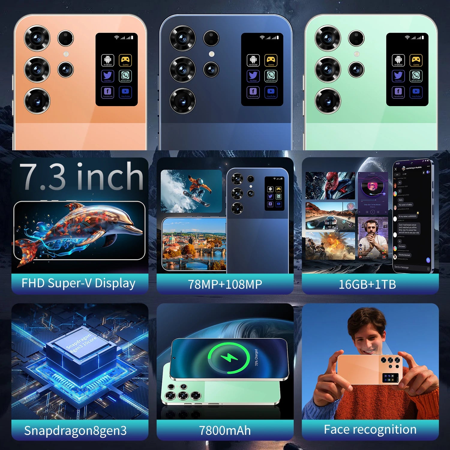 Original S26 Ultra 7.3 Inch Smartphone 16GB+1TB Unlocked Dual Card 5G Android 14 Decacore HD Dual SIM Mobile Phone for Gaming