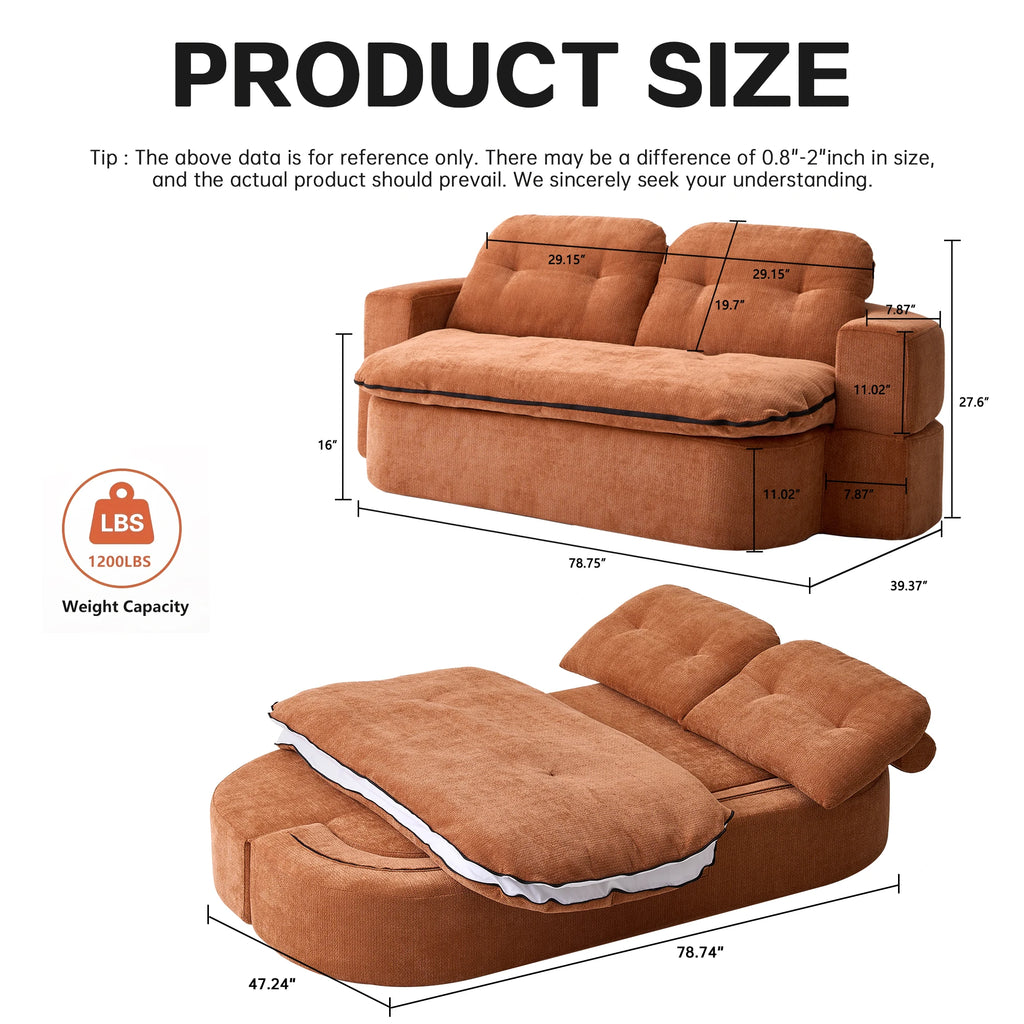 Modern Convertible Floor Sofa Bed 2 Pillows Foam-Filled Cushions No Assembly Required-Living Room/Playroom Use