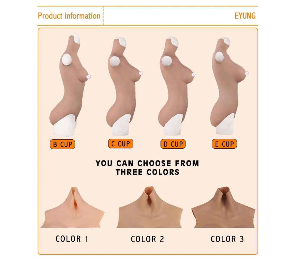 Eyung Silicone Bodysuit Crossdresser Drag Queen Triangular Vagina Hip Enhancer Silicone Breasts Swimsuit Fake Breast Forms Boobs