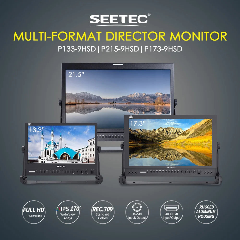 SEETEC Factory P173-9HSD Pro Broadcast Field Monitor 17.3 Inch FHD Aluminum Design, HDMI/3G-SDI/Component/Composite Inputs,