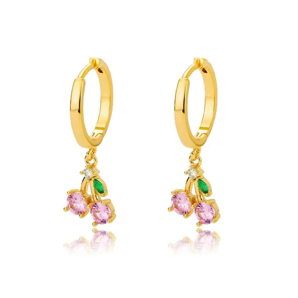 Crystal Fruit Cherry Drop Earrings For Women Stainless Steel Pink Cherry Earring Femme Fairy Fashion Boho Jewerly Gift 2023