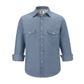 Mens Denim Western Cowboy Causal Pearl Snap Button up Long Sleeve Regular Fit Shirts