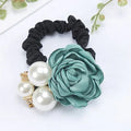 Fashion Women Rose Elastic Scrunchies Hair Bands Big Flower Rhinestones Pearls Flower Hair Rope Rubber Ponytail Hair Accessories