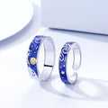 Universal High  End Elegant Sea  Blue S925 Silver Van Gogh Starry Sky Lovers Rings for Unisex