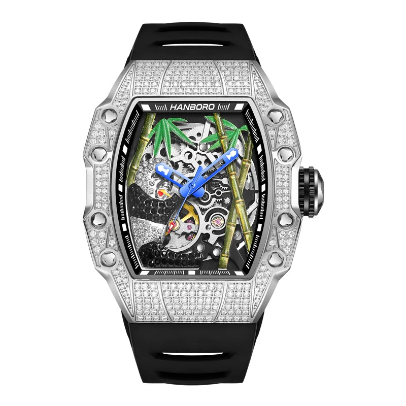 HANBORO Men's Automatic Mechanical Watch National Treasure Series Full Diamond Craftsmanship Fashion Skeleton Luminous Hollow