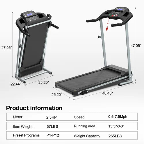 2025 Hot USA Oversea Warehouse Dropshipping Easy Move 1-12 Programs Folding Portable Fashion Electric Treadmill 12km/h