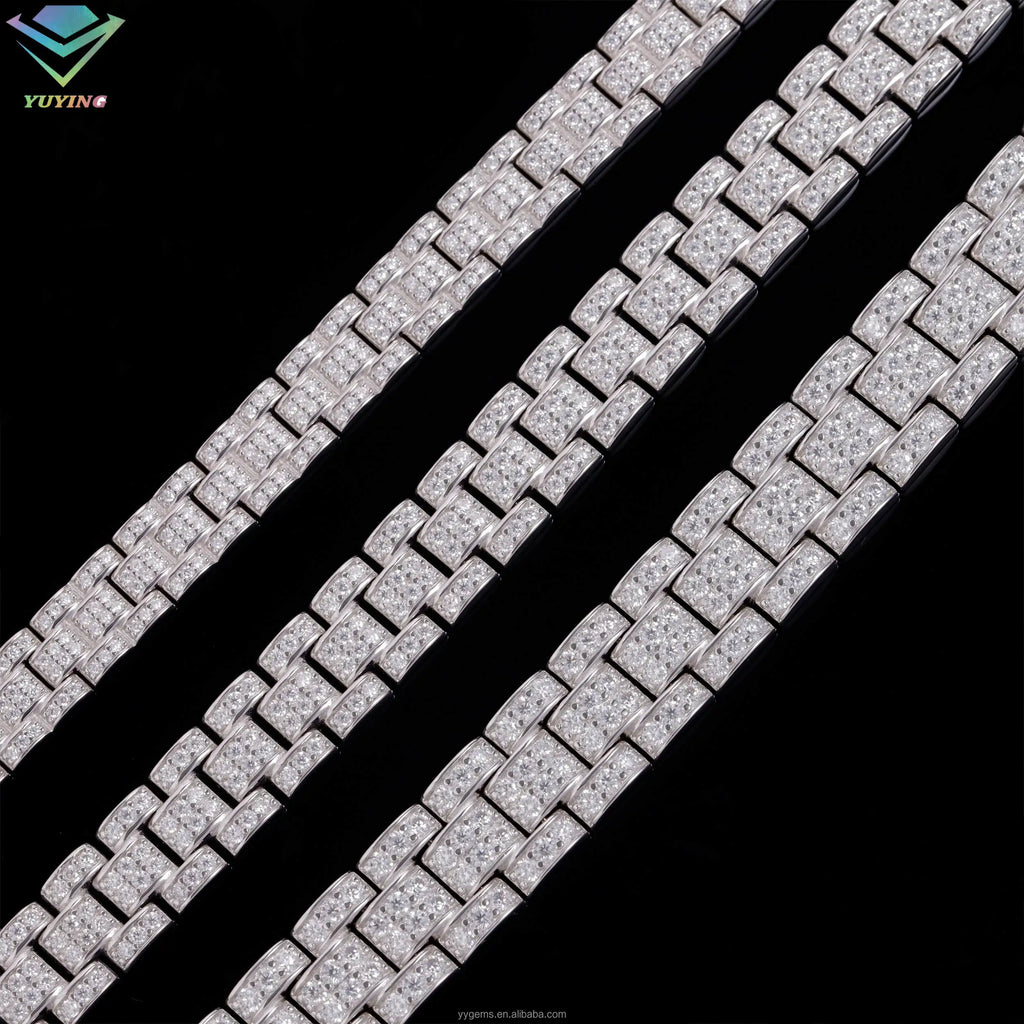Fashion Jewelry Bracelet 8mm 10mm 12mm Iced Out Moissanite Diamond Chain S925 Sterling Silver Cuban Link Chain Men Bracelet