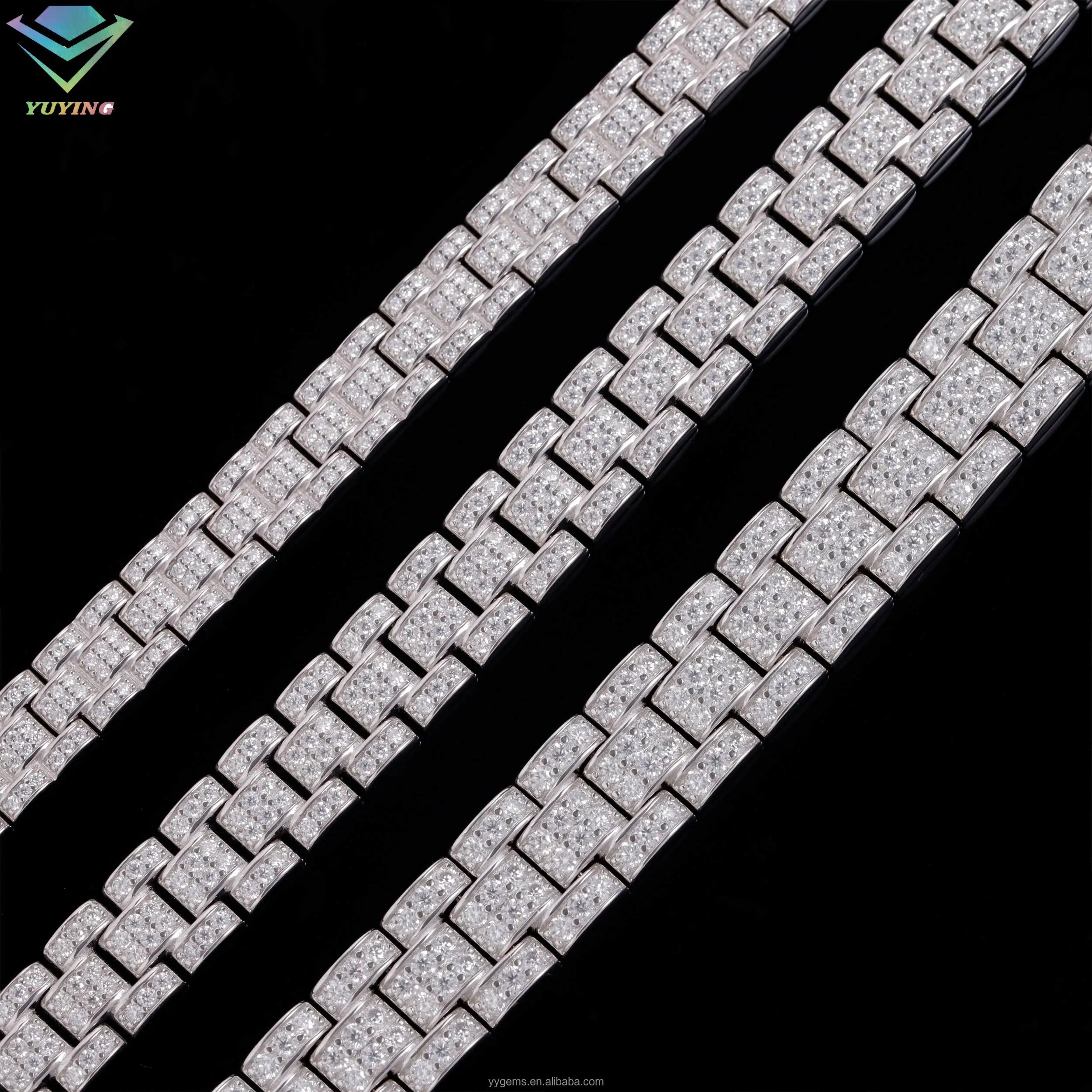 Fashion Jewelry Bracelet 8mm 10mm 12mm Iced Out Moissanite Diamond Chain S925 Sterling Silver Cuban Link Chain Men Bracelet