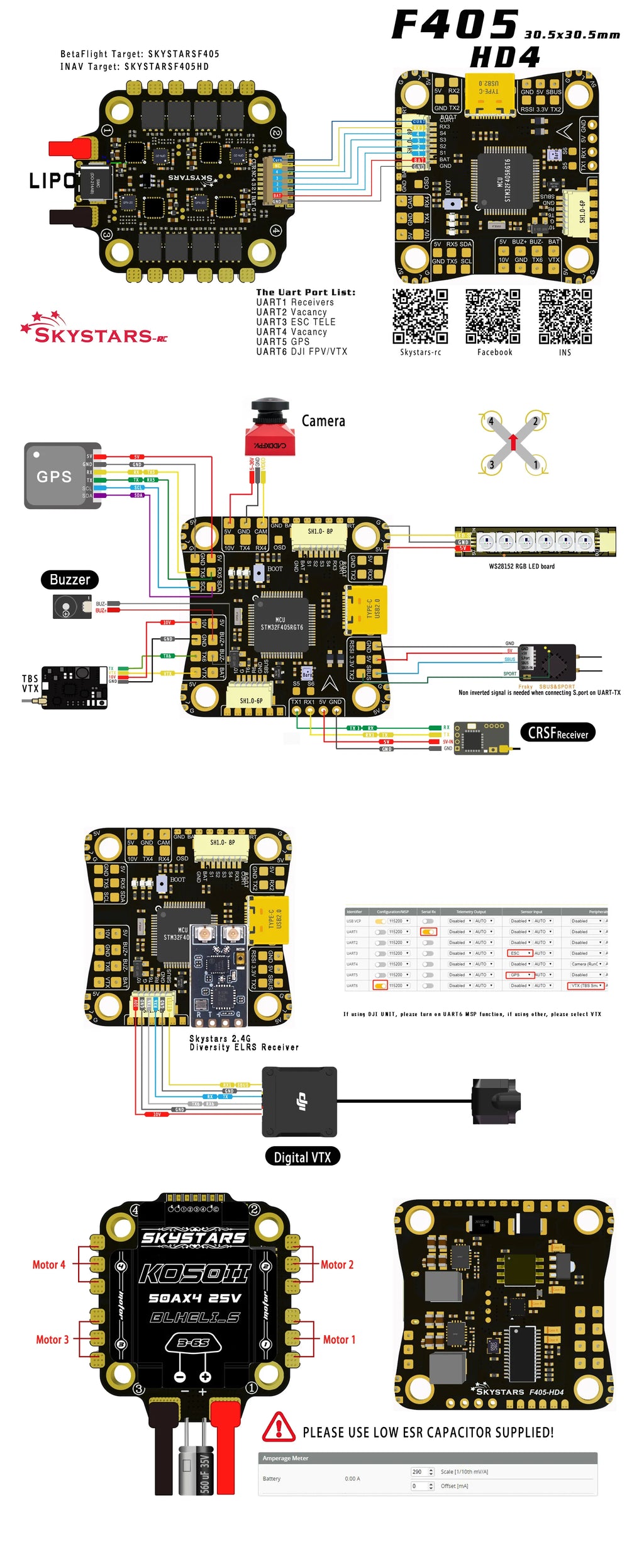HOSHI Skystars F405 V2 F60 F405V2+F60 Flight Controller for RC Drone ESC Flystack FPV Racing Drone VS SpeedyBee Stack