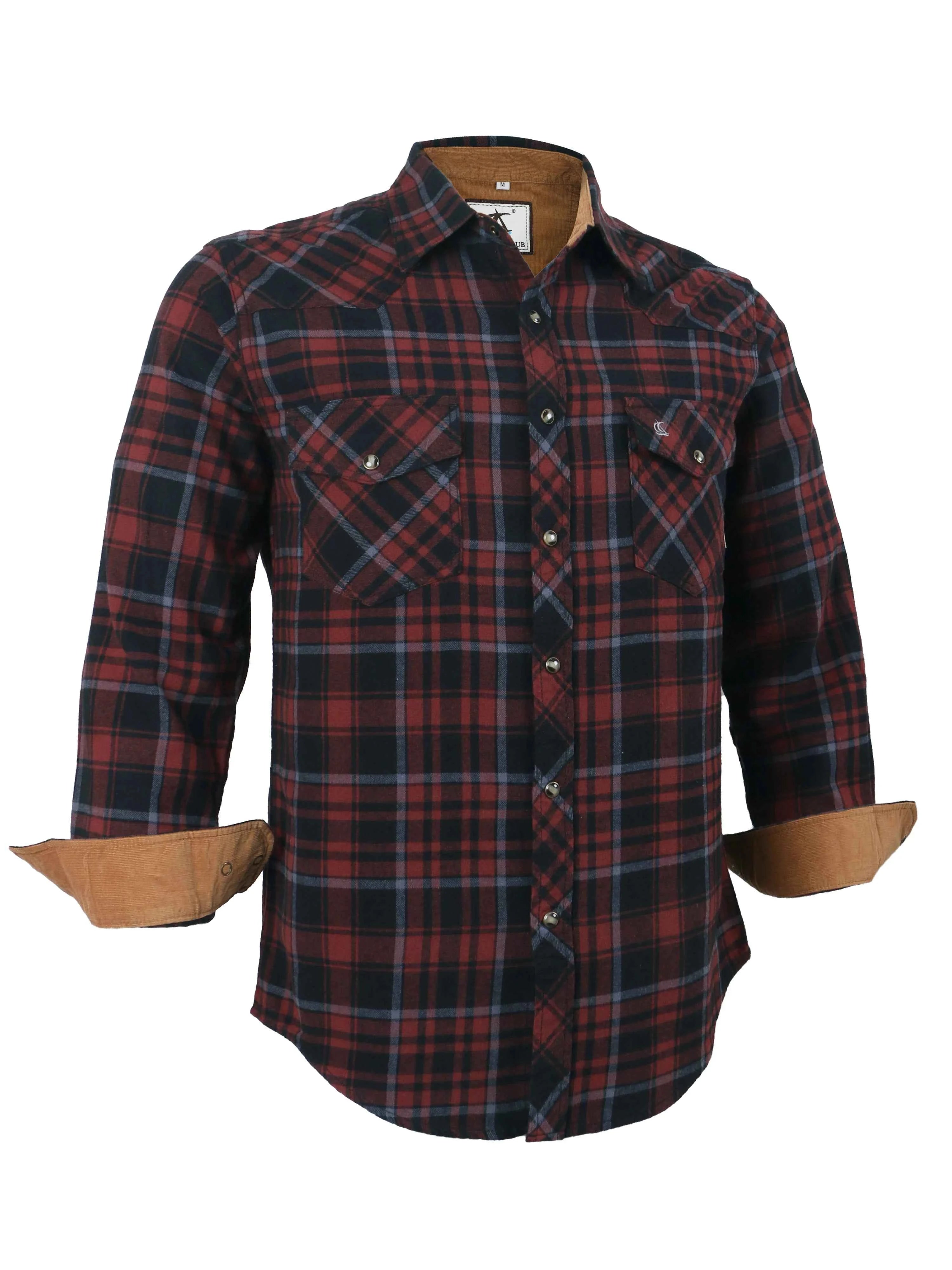 Mens Flannel Pearl Snap Plaid Button up Casual Western Cowboy Long Sleeve Shirts