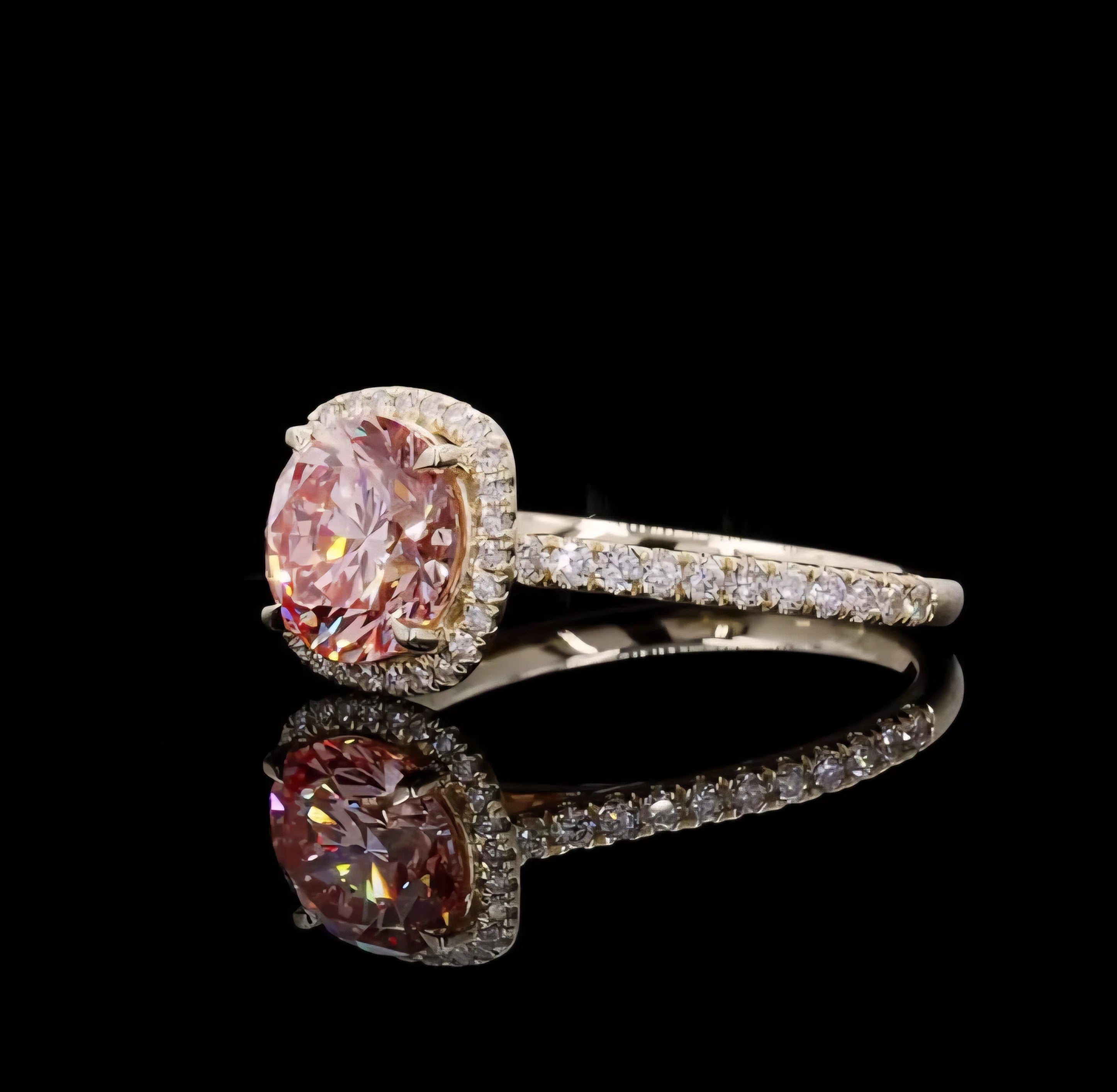 Vintage Designer 8CT Pink VS1 Lab Grown Diamond IGI Certified Ring 14K Yellow Gold Setting Rhodium Plated Engagement Wedding