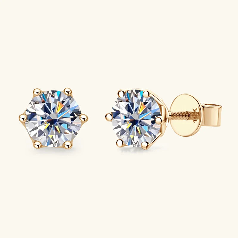 Free Shipping 10K Solid Gold Round Cut Moissanite Stud Earrings Screw Back Earrings Moissanite Earrings Gift with Certificate