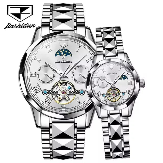 Jsdun 8937 Fashion Moon Phase Business Water Resistant Complete Couple Watch Top Luxury Tungsten Steel Band Lovers Watches