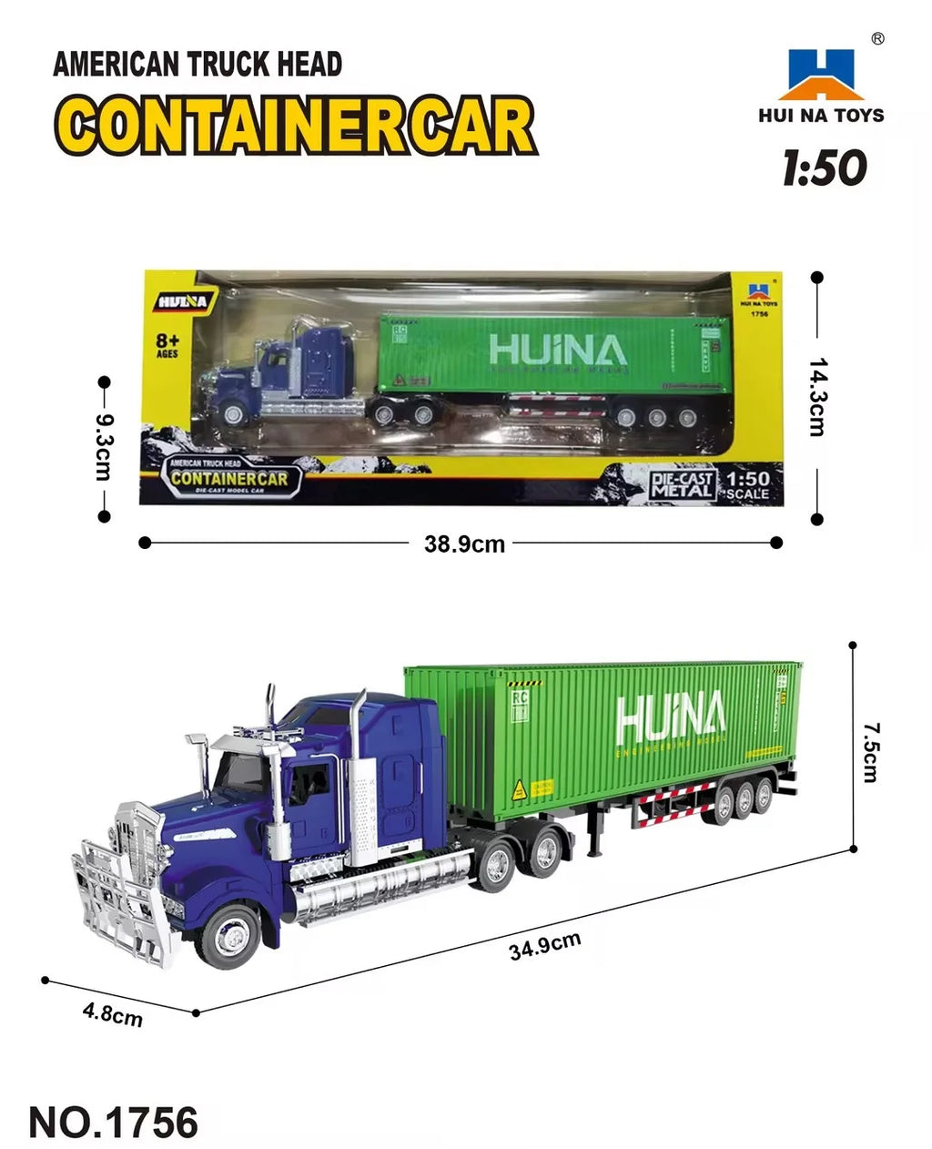 Dropshipping 1/50 Scale Open-Window Huina Static Zinc Alloy Die-cast Construction Model for Over-8-year-old