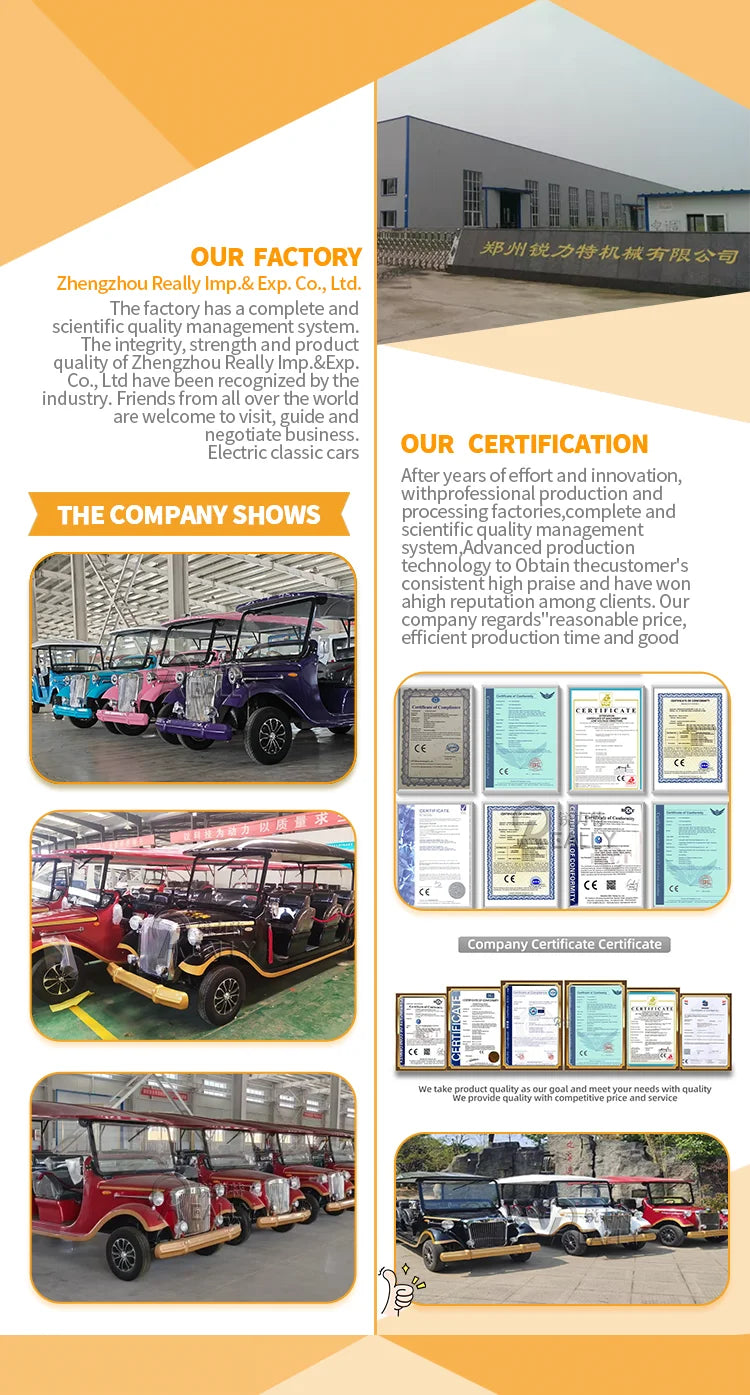 2025 4 Seats Electric Vintage Classic Sightseeing Mini Bus 72V Battery 80-100km Range