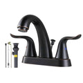 Bathroom Faucet 4 Inch Centerset Oil Rubbed Bronze Wash Basin Faucet with Lift Rod Drain Assembly Lavatory Bathroom Faucet