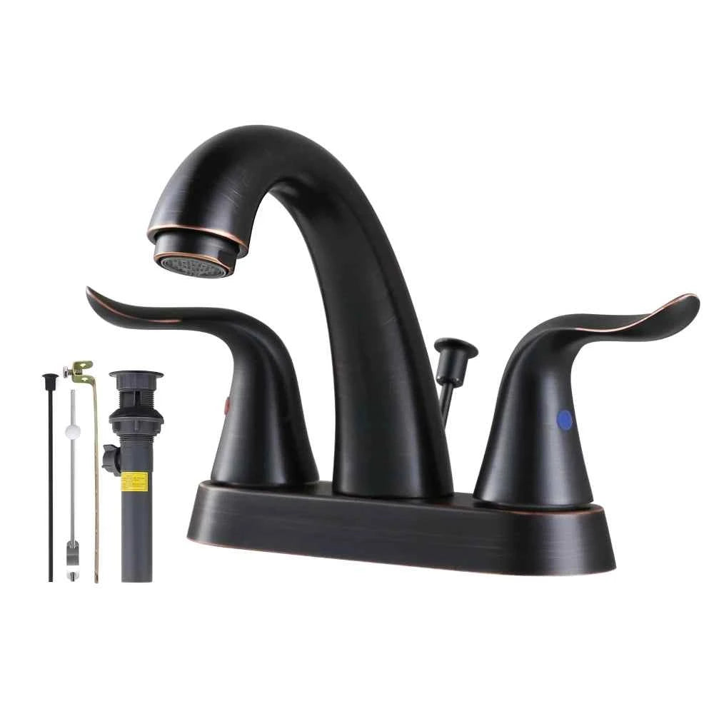 Bathroom Faucet 4 Inch Centerset Oil Rubbed Bronze Wash Basin Faucet with Lift Rod Drain Assembly Lavatory Bathroom Faucet