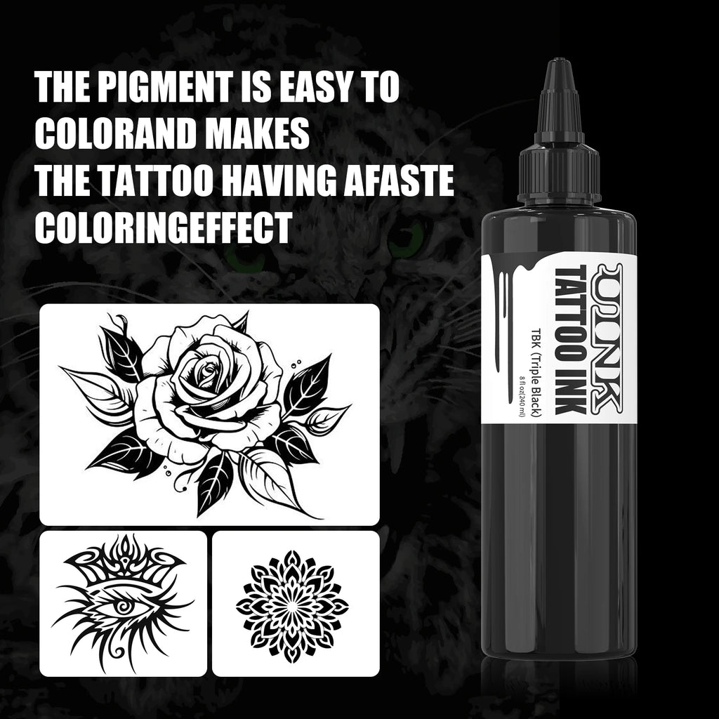 UINK 240ml Triple Black Tattoo Ink: High-quality Tattoo Pigment, UV Sterilized, Customizable Logo, OEM Supported.