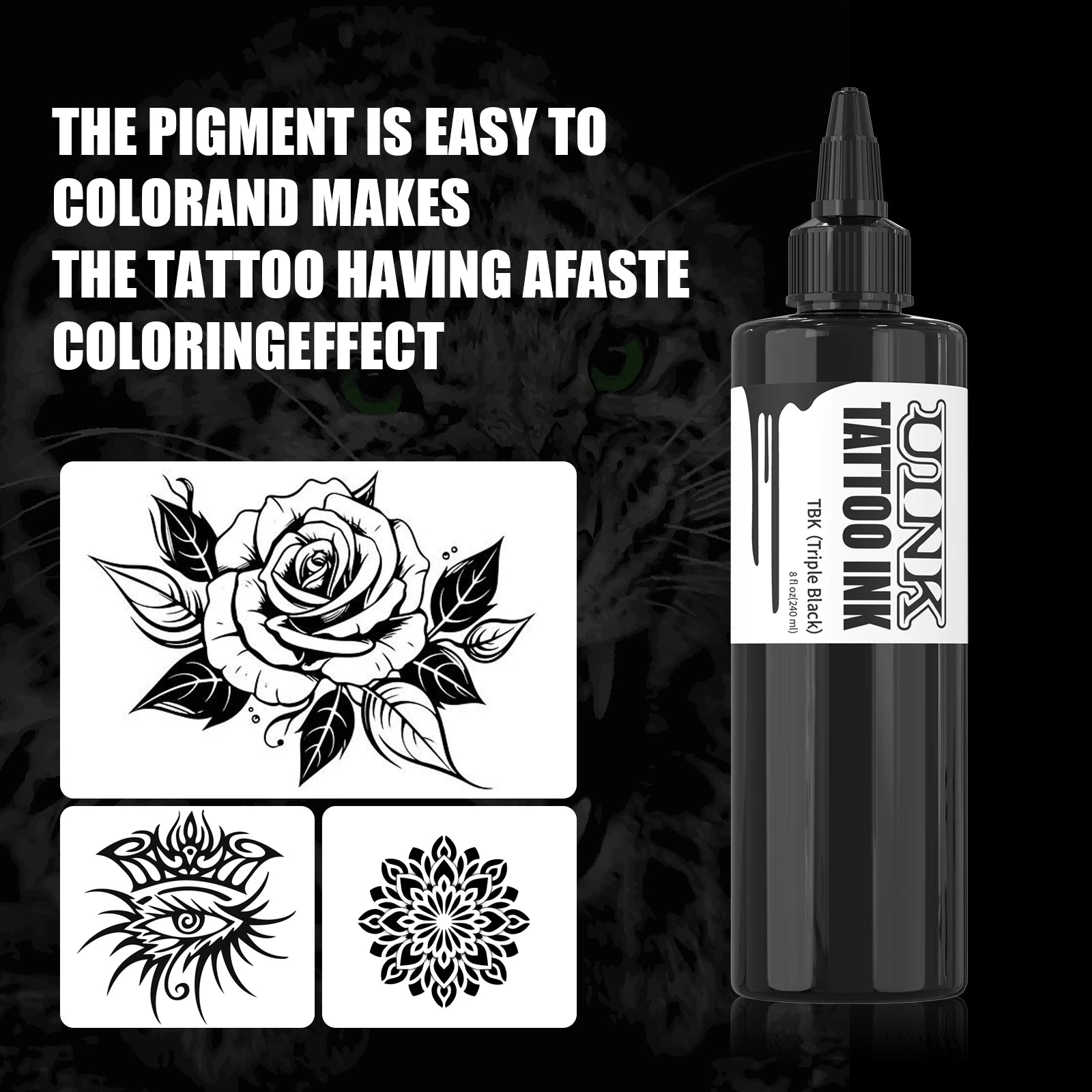 UINK 240ml Triple Black Tattoo Ink: High-quality Tattoo Pigment, UV Sterilized, Customizable Logo, OEM Supported.