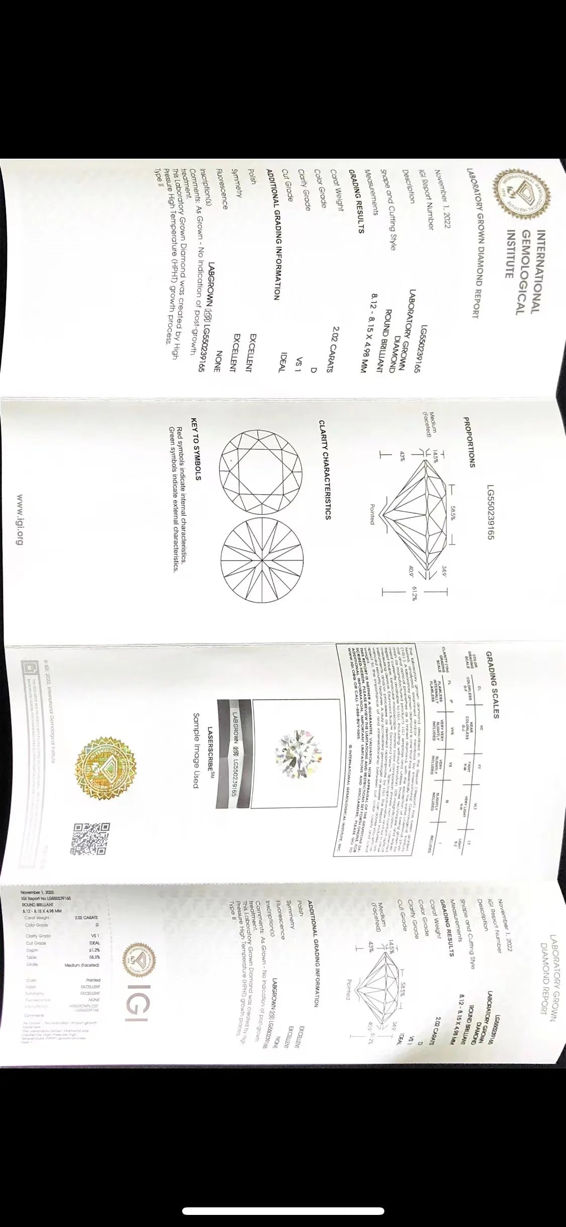 Wuzhou Gems IGI Certificate Lab Grown White D VS1 2CT 8MM Round Brilliant EX Cut HPHT Diamonds for Sale