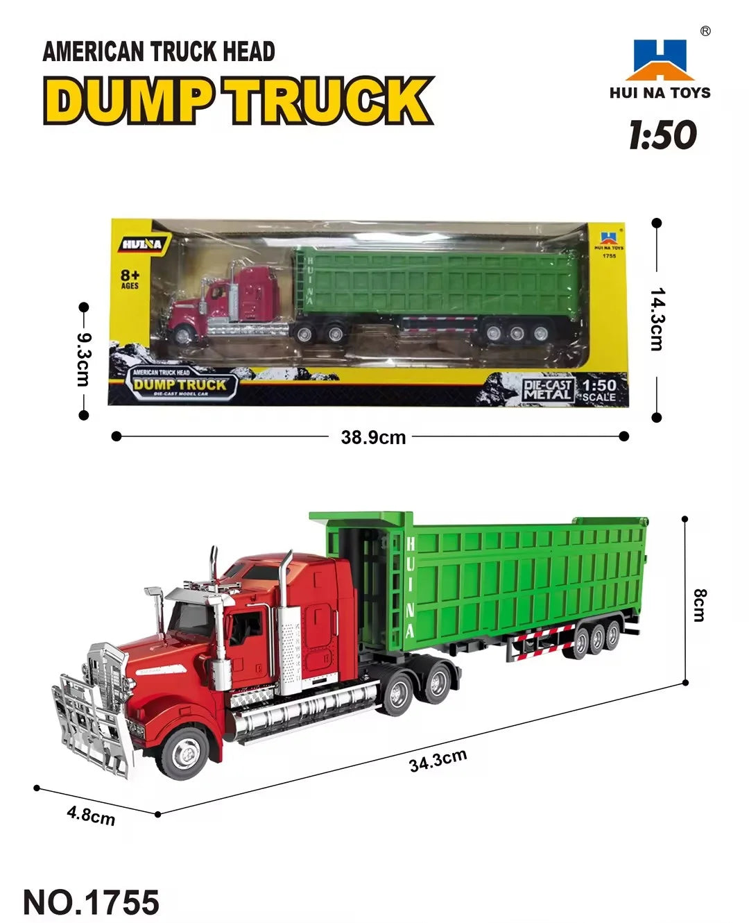 Dropshipping 1/50 Scale Open-Window Huina Static Zinc Alloy Die-cast Construction Model for Over-8-year-old