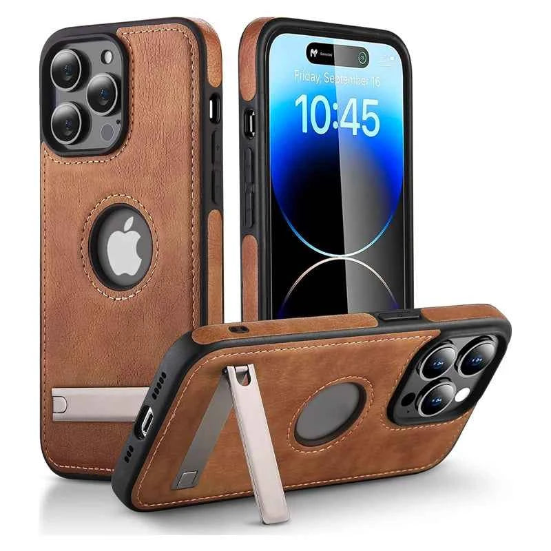 Artificial Leather Mobile Phone Cases with Kick Stand for iPhone 16 15 14 Plus 13 12 11 Case Trending Products 2025 New Arrival