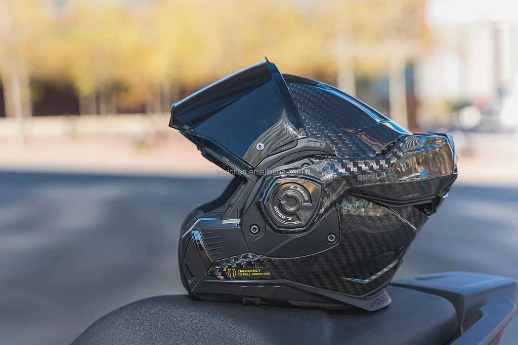 FF901 Original Carbon Fiber Rear Flip Helmet with Double Lens 180° Uncover DOT Four Seasons Compatible Fiber 6K for Motorcycles