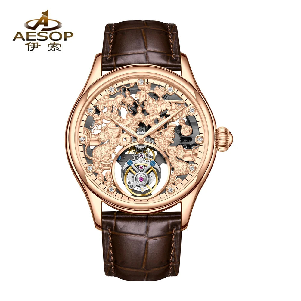 Montre Homme Luxury Design Men Mechanical Watch Original Brand Aesop 7071G Skeleton Tourbillon Watches