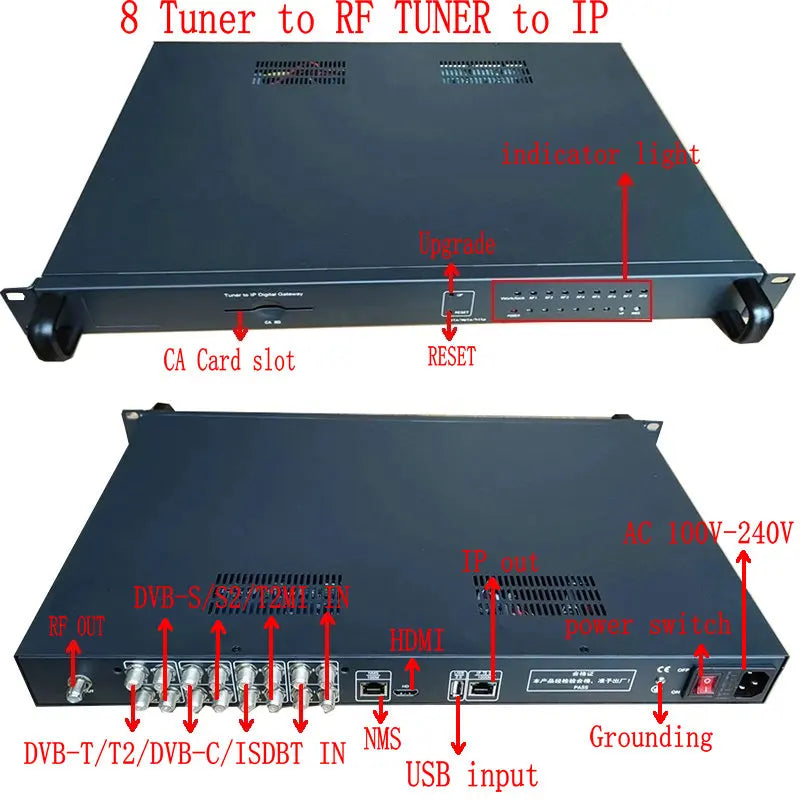 Digital Satellite Signal Receiver 8-Channel Tuner to RF/IP Output DVB-S2/DVB-T/T2/C/ISDBT Modulator High Definition Free Air
