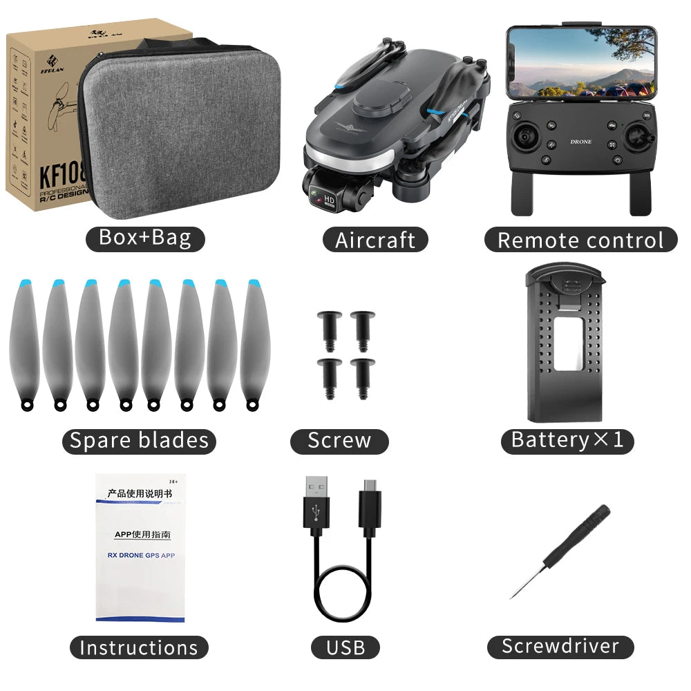 KFPLAN KF108 Drone Obstacle Avoidance GPS Optical Flow Brushless Drone 4K Camera Radio Control Toys for Adult Hot Selling