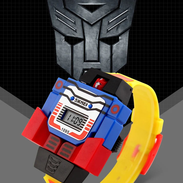 SKMEI Kids Watches LED Digital Children Cartoon Sports Watches Robot Transformation Toys Boys Wristwatches montre enfant 1095