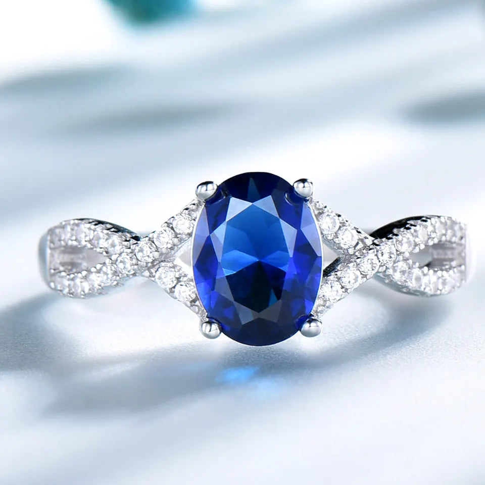 New Fashionable Blue Gemstone Ring 925 Sterling Silver Women Wedding Ring Sterling Silver Jewellery