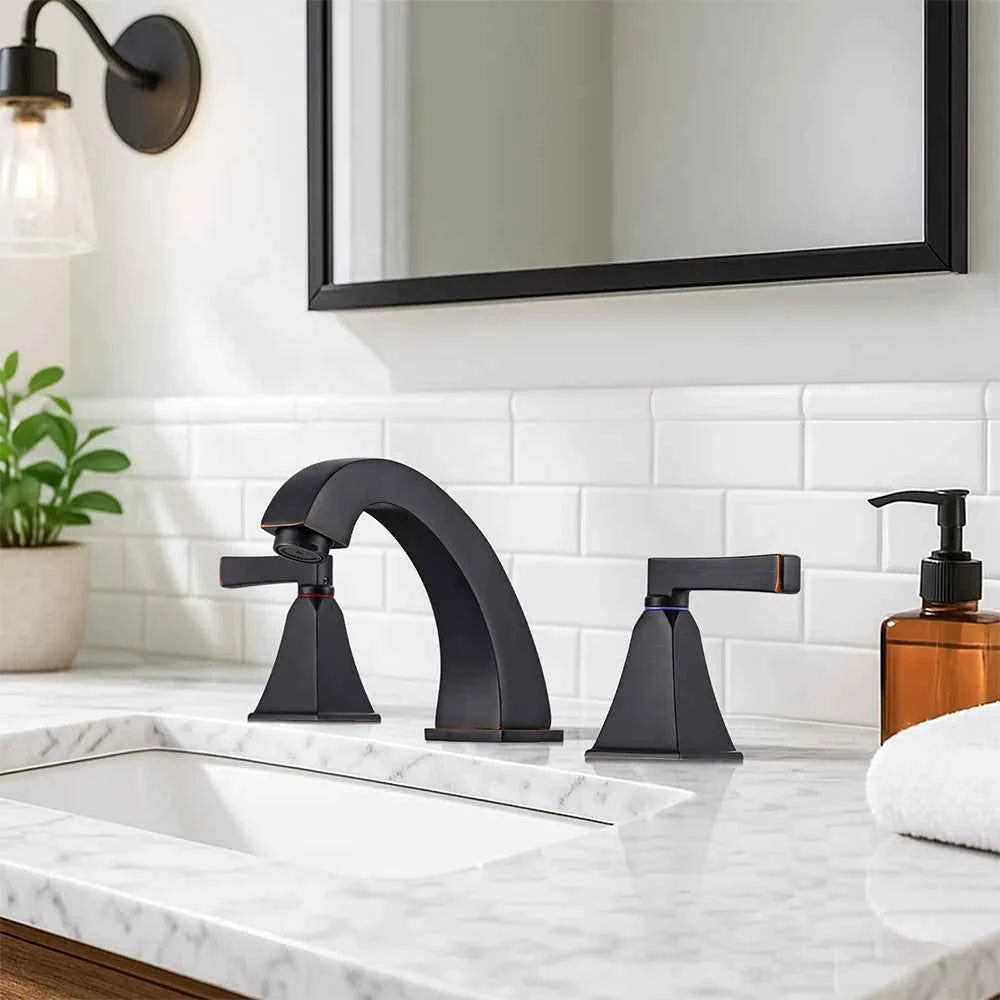 Oil Rubbed Bronze Bathroom Faucet 3 Hole,Antique Vanity Tap, 8" Widespread Bathroom Sink Faucet with Drain&CUPC Supply Hoses