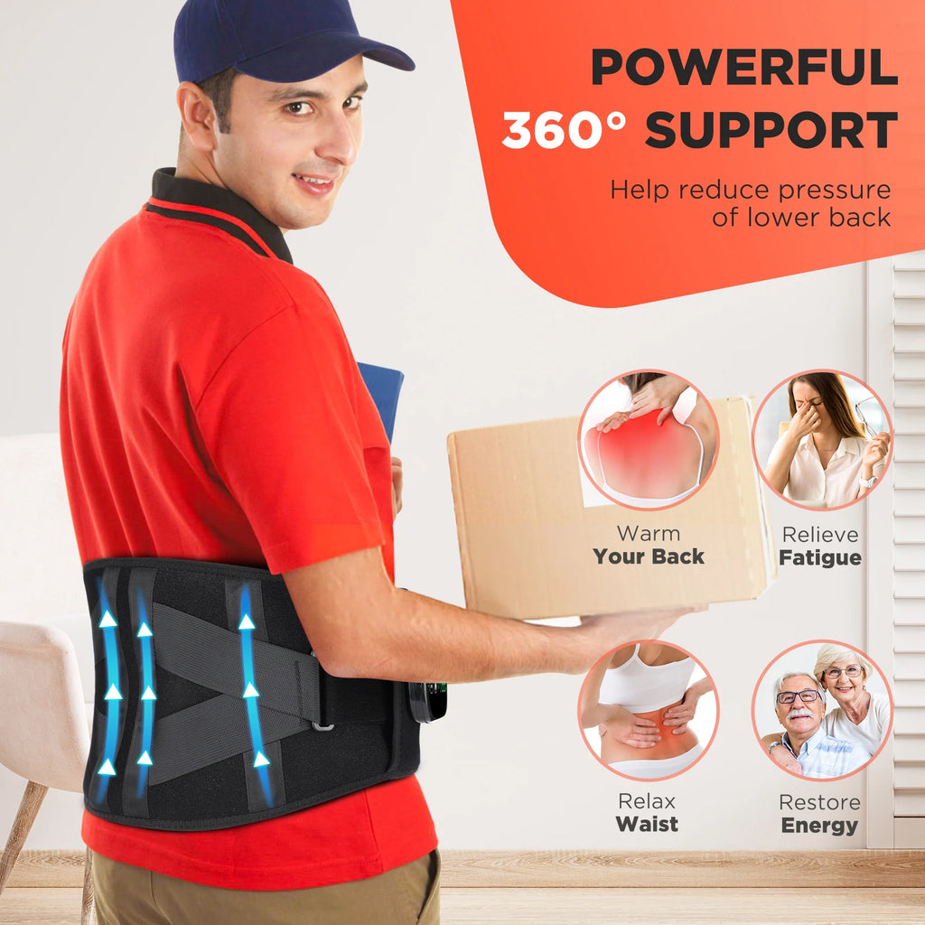 USA Free Shipping Rechargeable Electric Lumbar Brace Lower Back Massage Belt Red Light Heating Vibration Waist Support Massager