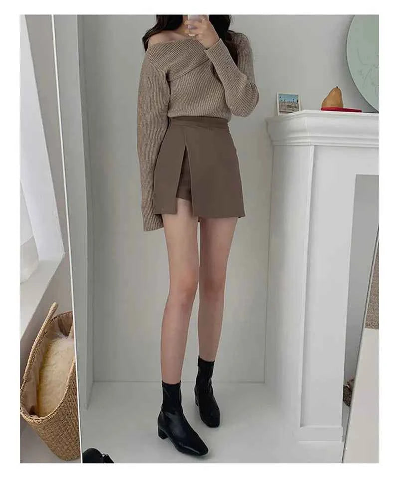 Mini Skirts Women Irregular Solid Side-slit Stretchy Korean Style Trendy Chic OL High Waist Female Bottom Popular Spring Autumn