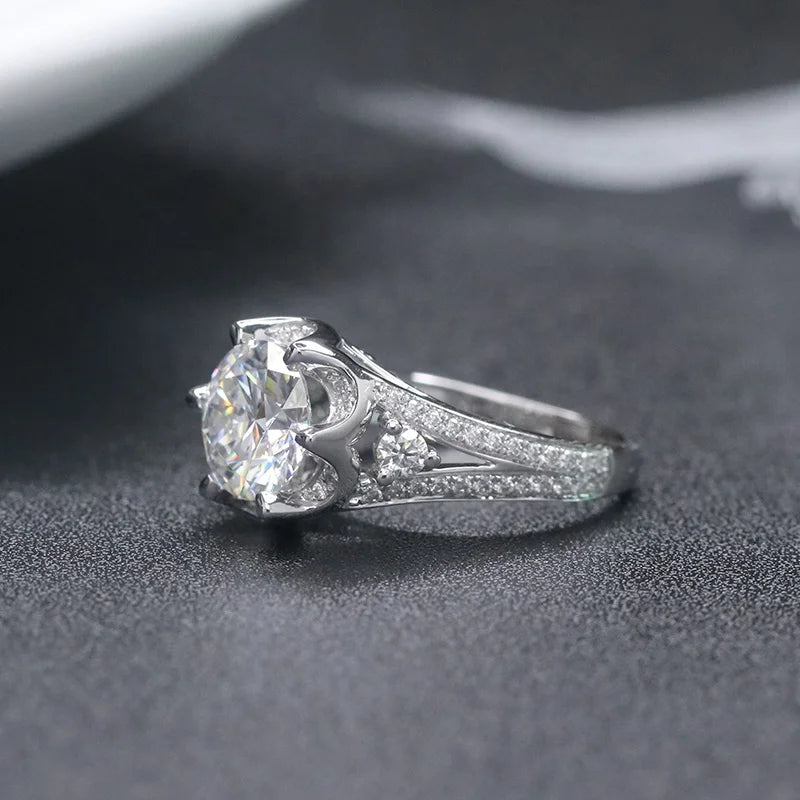 Free Shipping Fine Jewelry Two Carat Moissanite Diamond 14k Real Solid White Gold Rings for Women