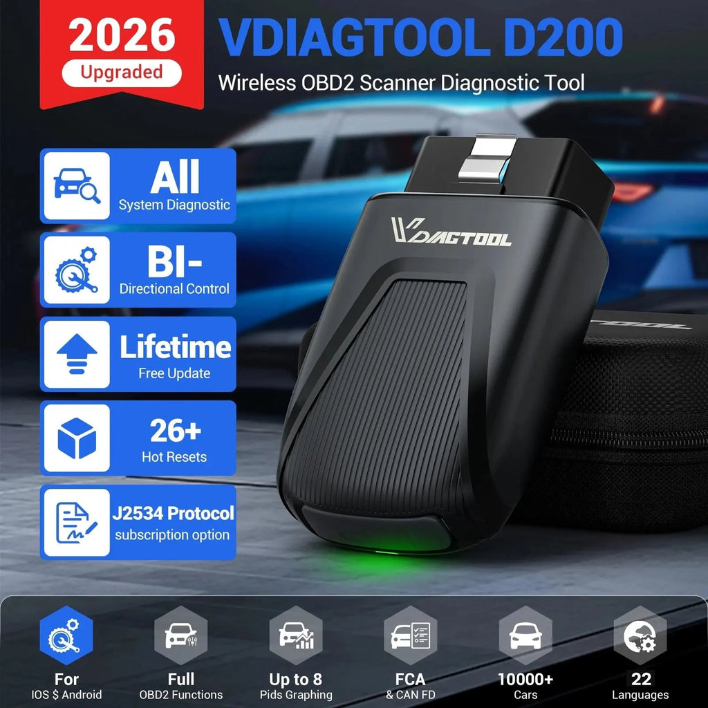 EU Warehouse Free Update Car Diagnostic Tools VDIAGTOOL D200 Wireless BT Full System Scan OBD2 Bidirectional Scanner  PK A30M