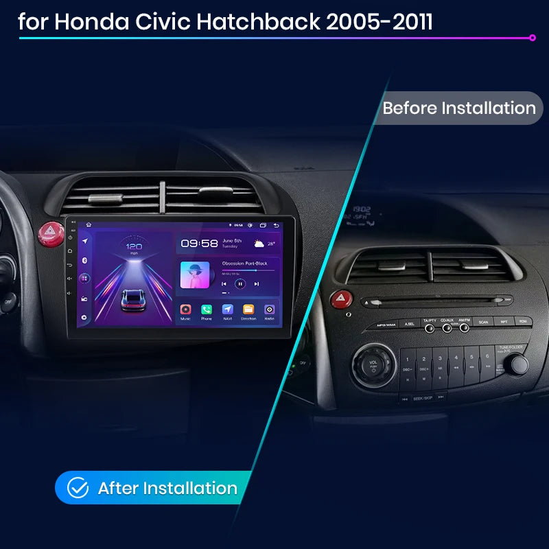 Junsun EU Stock CarPlay Android Car Radio for Honda Civic Hatchback 2005-2011 Multimedia 9" Left-hand Drive Car Autoradio