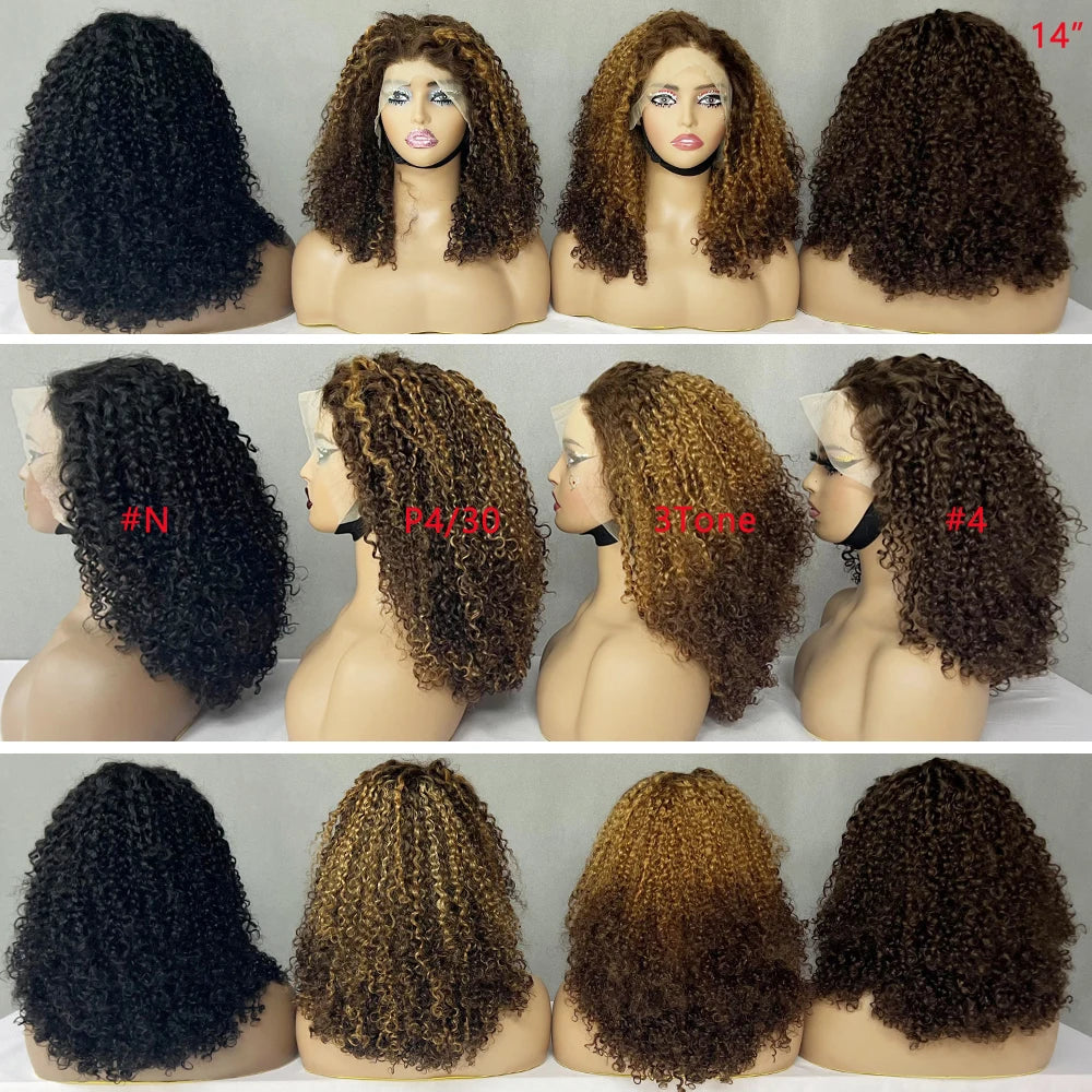 Factory Price Sdd Unprocessed Natural Black Raw Indian Hair,14Inches Pixie Curly 13X4 Frontal Transparent Lace Bob Wig Drop Ship